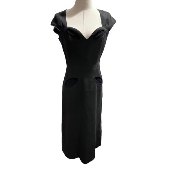 Prada Designer Vintage Gray Sweetheart Neck Wool Midi length Dress Sz 46/Lg/14 - Picture 2 of 14